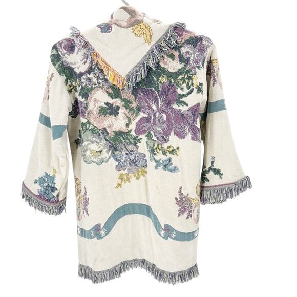 Vintage All in the Bag Coat tapestry blanket fringe 90s cherub open front size L - Picture 2 of 10